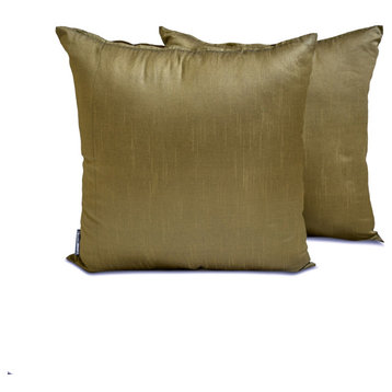 Art Silk Plain & Solid Set of 2, 20"x20" Throw Pillow Cover- Antique Gold Luxury