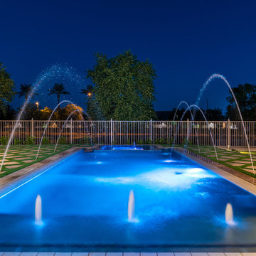 Illuminated Poolscape with Water Jets