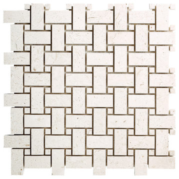 Shell Stone Limestone Basketweave Design on 12" x 12" Mesh Mosaic Tile-10 boxes