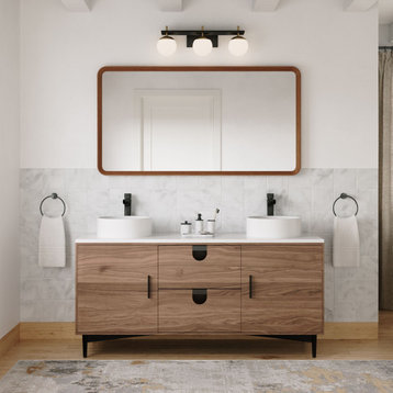 Newton Bath Vanity, Walnut, 60", Double Sink, Freestanding