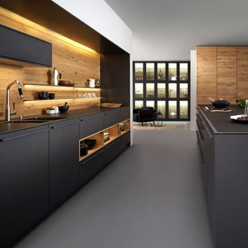 Modern German transitional cabinets with a carbon grey matte finish