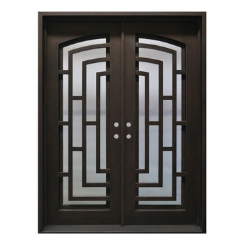 Square Top Modern Dual Door With Frame and Threshold 40"x96", Matte Black