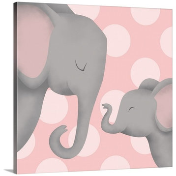 "Elephant Mommy and Baby on Pink" Wrapped Canvas Art Print, 16"x16"x1.5"