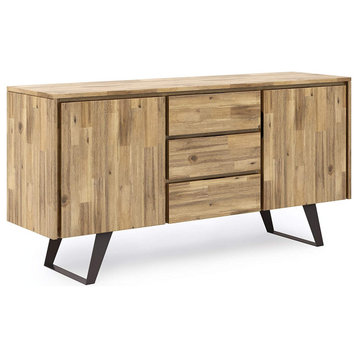 Modern Sideboard, Acacia Wood Frame In Unique Distressed Tones, Golden Wheat