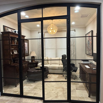 Custom Arched Trevi Steel & Glass Double-Door Partition for a Florida Home Offic