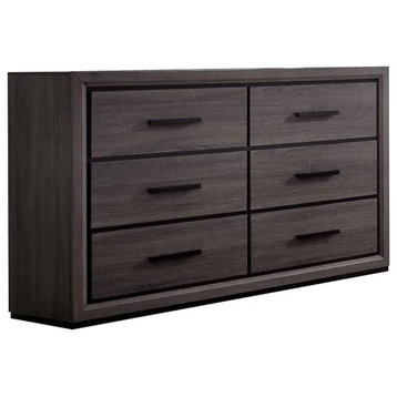 Contemporary Double Dresser, 6 Drawers With Finger Pull Handles, Two Tone Finish