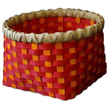 Small Hand Woven Basket, Cherry Red and Sunshine Orange
