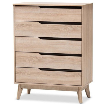 Hawthorne Collections 5-Drawer Wood Chest in Light Brown/Gray