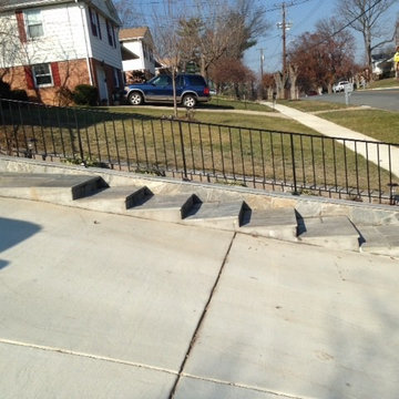 Flagstone Walkway in Silver Spring MD with Stone Retaining Walls & Rails