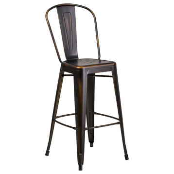Flash Furniture 30" High Distressed Copper Metal Indoor Barstool With Back
