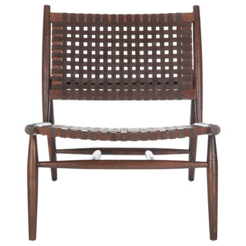 Soleil Leather Woven Accent Chair, Brown