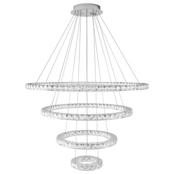 4-Light Modern LED Crystal Chandelier Hanging Pendant Light, Transparent