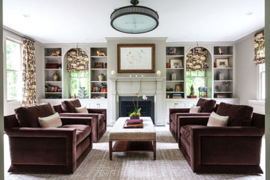 Living room - traditional formal and enclosed living room idea in DC Metro with gray walls and a standard fireplace