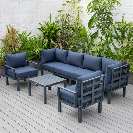 7-Piece Outdoor Aluminum Conversation Set With Coffee Table Chelsea, Blue