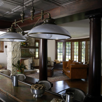 Mahogany Wet Bar with Tin Ceiling and Oxidized Copper Countertops