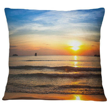 Fascinating Sunset Over Clam Beach Modern Beach Throw Pillow, 16"x16"