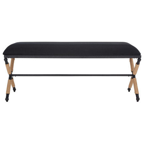 Safavieh Couture Carmelo Hemp Wrapped Bench, Black/Black