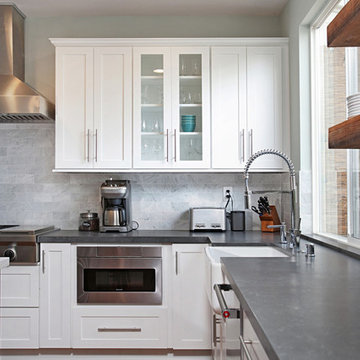 White Kitchen Remodel with Glass Front Uppers