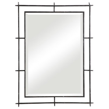 Industrial Style Iron Frame Wall Mirror 40" Open Minimalist Vanity Large Rustic