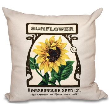 Sunflower, Floral Print Pillow, Cream (Ivory), 20"x20"