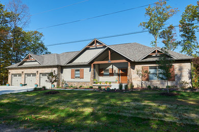Craftsman beige one-story mixed siding gable roof idea in Indianapolis