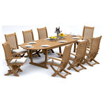 Teak Deals - 9-Piece Outdoor Teak Dining Set 117" Masc Oval Table 8 Warwick Folding Arm Chair - Set includes: 117" Double Extension Oval Dining Table and 8 Folding Arm Chairs.