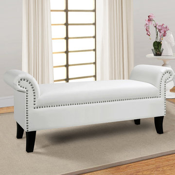 Kathy Roll Arm Entryway Bench, White