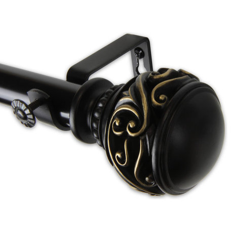 Claudia 1" Curtain Rod, Black, 48"-84"