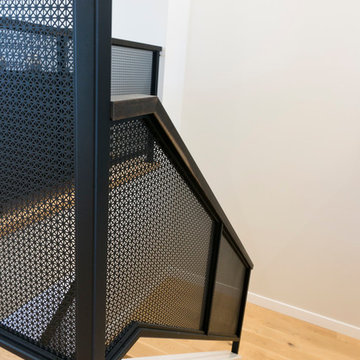 Oak Hand Rail + Perforated Steel Railing