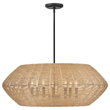 Luca 7-Light Chandelier In Black With Camel Rattan Shade