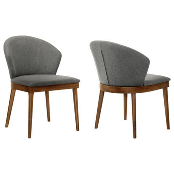Juno Charcoal and Wood Dining Side Chairs, Set of 2, Charcoal Fabric, Walnut Wood