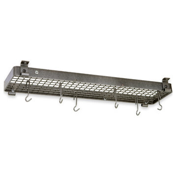 Handcrafted 36" Narrow Flush Mounted Ceiling Rack w 12 Hooks Hammered Steel