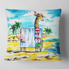 Designart Giraffe in Dressing Room on Beach Cartoon Animal Throw Pillow, 16"x16"