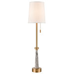 Elk Home - Magda Table Lamp - The elegant Magda Table Lamp combines a tapered grey marble pillar with metal appointments in a luxe, satin brass finish. Featuring a tall, slim profile, this design is ideal for a range of modern interiors and can be comfortably placed on accent tables, or consoles to provide ambient lighting. This piece comes topped with a round, hardback shade in white, textured linen.