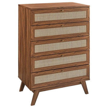 Modway Soma 5-Drawer Rattan MDF and Particleboard Chest in Walnut