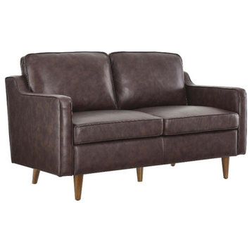 Modway Impart Modern Cushion Back Genuine Leather Upholstered Loveseat in Brown