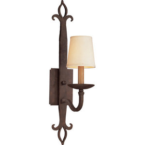 Cottage Bronze Finish with Hardback Linen Shade Troy Lighting B3462 Tattoo Two Light Wall Sconce 