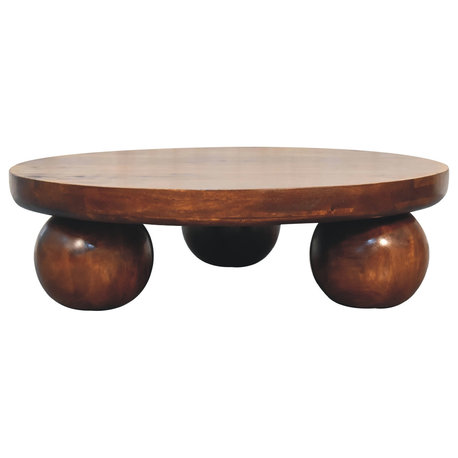 Solid Wood Chestnut Central Ball Table, Brown