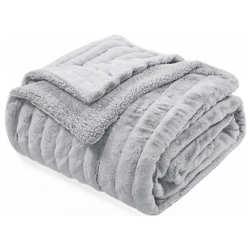 Super Mink Faux Fur Throw Blanket, Gray Down, 118" X 95"