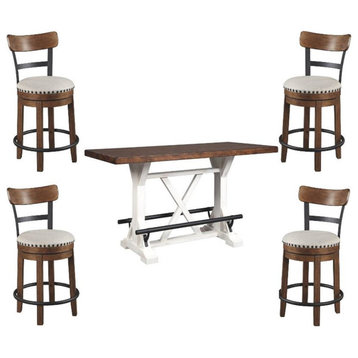36" Counter Height Dining Table and Swivel Bar Stools Set in White and Brown