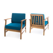 GDF Studio Pearl Outdoor Teak Acacia Wood Club Chairs With Cushion