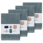 Linum Home Textiles - Khloe 4 Piece Embellished Washcloth Set - The KHLOE Embellished Towel Collection features a mod geometric grid embroidery on a woven textured border.