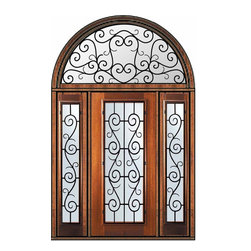 Pre-hung Sidelights-Transom Door 80 Mahogany St. Charles Full Lite - Front Doors