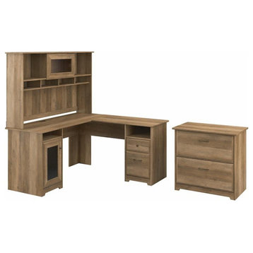 Scranton & Co Furniture Cabot L Desk with Hutch & File Cabinet in Reclaimed Pine