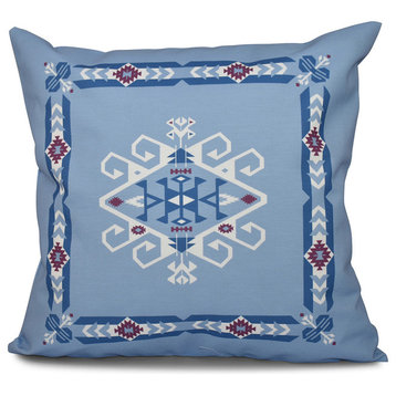 Jodhpur Border 3, Geometric Outdoor Pillow, Blue, 18"x18"