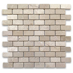 Stone Center Online - Tumbled Crema Marfil Marble 1x2 Brick Subway Antique Mosaic Tile, 1 sheet - Crema Marfil Marble 1x2" brick pieces mounted on 12x12" sturdy mesh tile sheet