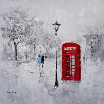 Romantic Memories: Red Phone Booth - Abstract Paintings, Modern Artwork