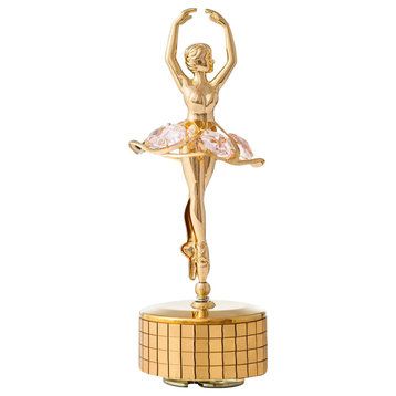 24k Gold Plated Ballet Dancer Wind-Up Music Box Memory