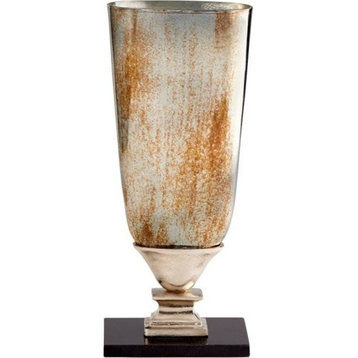 Cyan Small Chalice Vase 09766, Nickel  and Verdi Platinum Glass