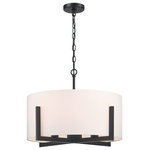 TRUE FINE - 22" W 4-Light Matte Black Chandelier Pendant Light With White Drum Shade - Elevate your home decor with the True Fine 4-Light Matte Black Chandelier Pendant Light. This modern fixture blends rustic, urban industrial, vintage, farmhouse and traditional elements to create a stunning transitional design. The white fabric drum shade and matte black finish make it a great addition to any room with transitional decor. Measuring 22 inches in width, it's recommended for use over your kitchen island, dining room, bedroom, your entryway or foyer, or suspended above your breakfast bar or dining table. The fixture is constructed primarily from steel to ensure a long lifespan and comes with a downrod and 60-inch chain for easy installation at your desired height. Add a vintage-style Edison bulb (not included) to complete the look.